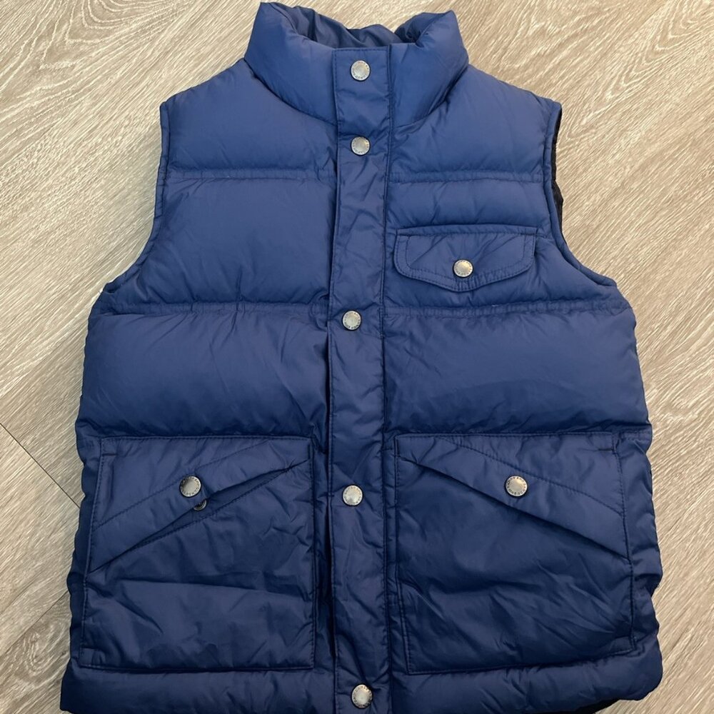 Lands' End Blue Goose Down Button Up Puffer Vest Kids S (8) Winter Cold